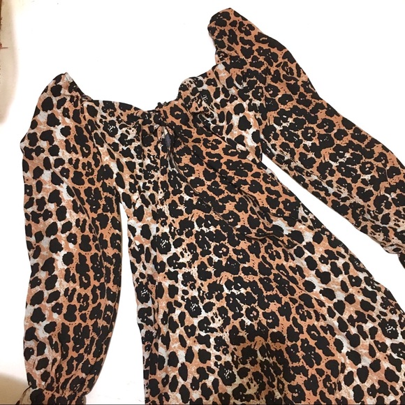 1 Left M🌹HP🌹Leopard Print Sweetheart Neck Exaggerated Puff Sleeve Babydoll Dress - Picture 6 of 6